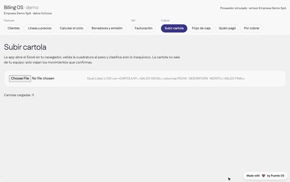 Animación: carga de una cartola en Excel con validación de cuadratura